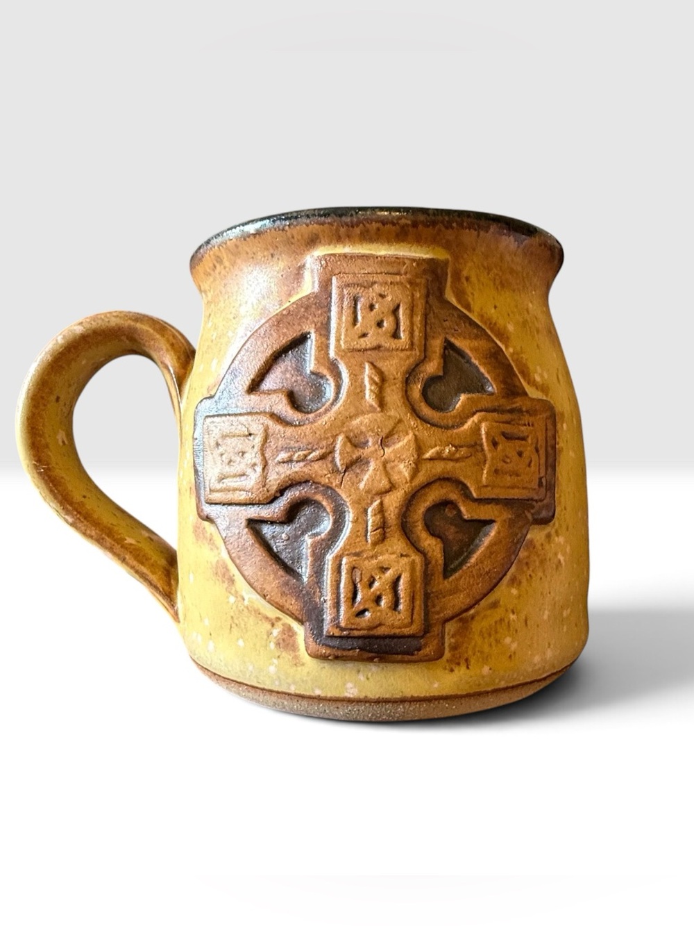Vintage Stonebridge Pottery Handmade Glazed Celtic Cross Stoneware Mug Cup